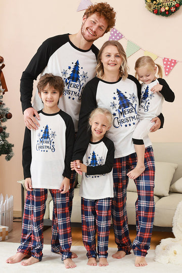 Pijama de Navidad Familiar con estampado de árbol azul negro